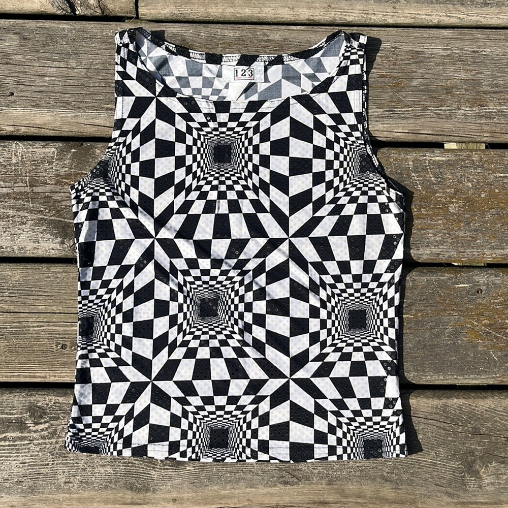 Checkered Optical Illusion Tank Top